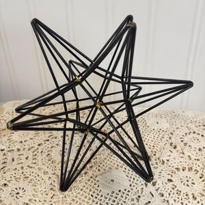 Black Metal Moravian Star Sculpture, Geometric Shelf Accent